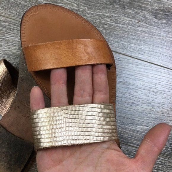 JOIE A La Plage Leather Tan/Gold Slip On Sandals - Picture 5 of 8